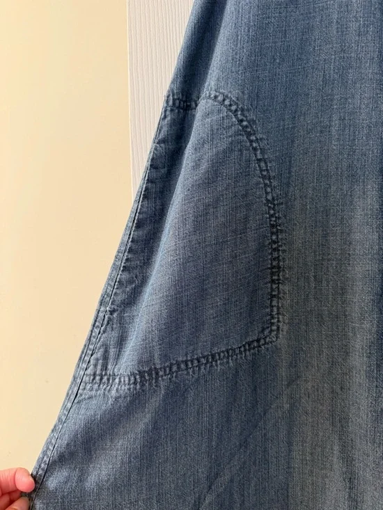 Sleeveless Long Denim Dress with Frayed Hem - Picture 2 of 4